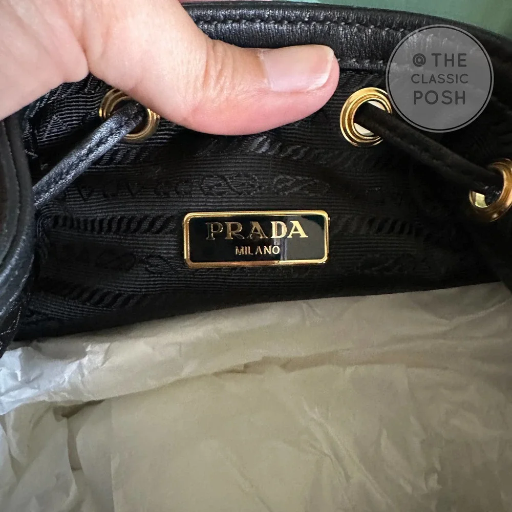 NEW Prada Jacquard Logo Bucket Black Canvas Tote Crossbody Bag